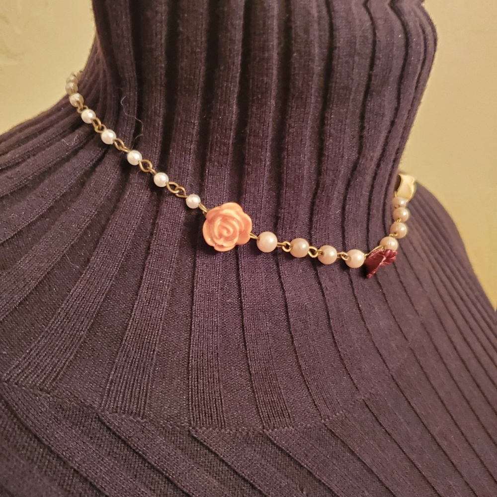 NEW Rose and Pearl Necklace with Adjustable Clasp